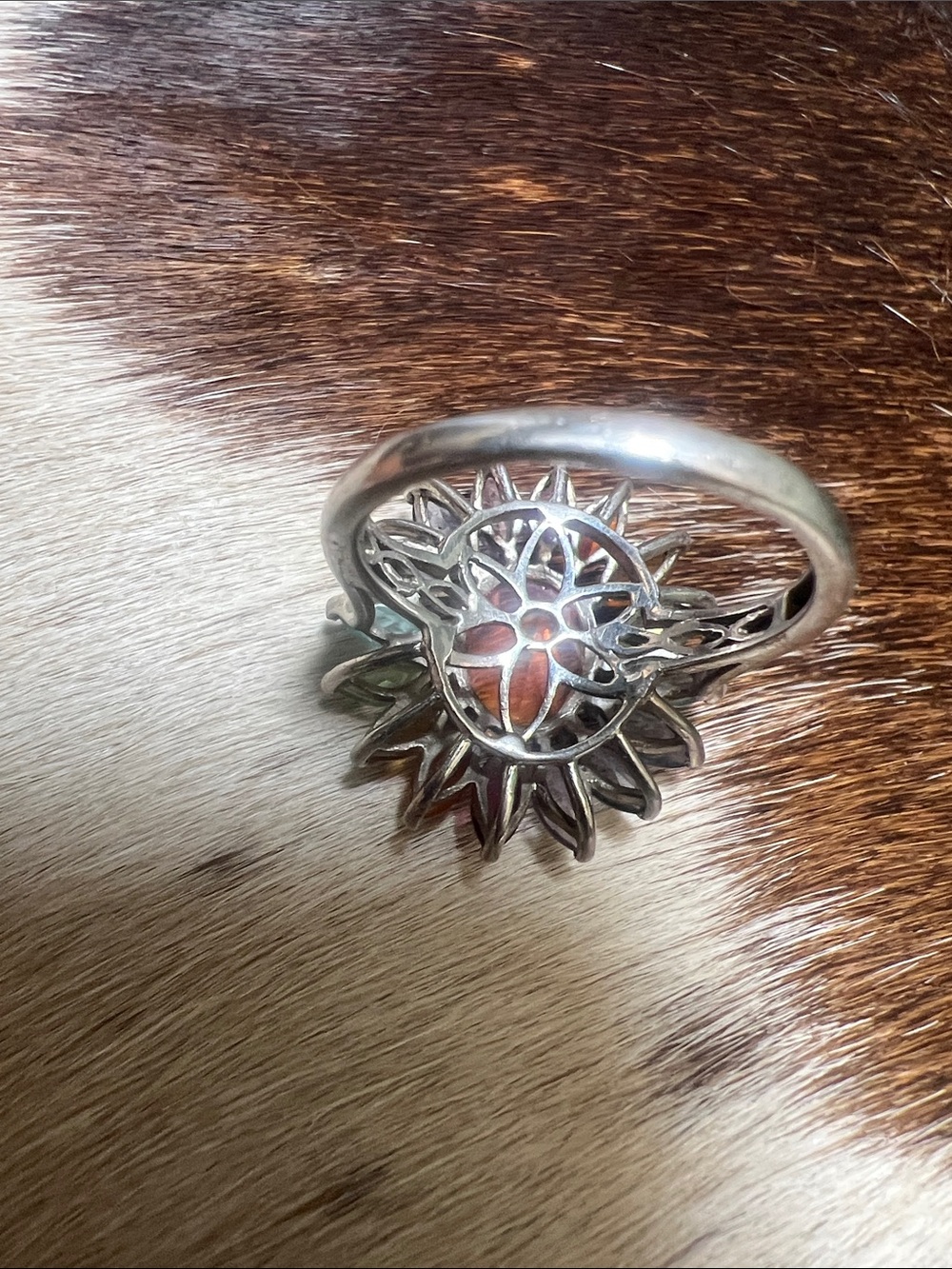 Multicolor Sunburst Gemstone Statement Ring - Size 10 - Picture 12 of 14